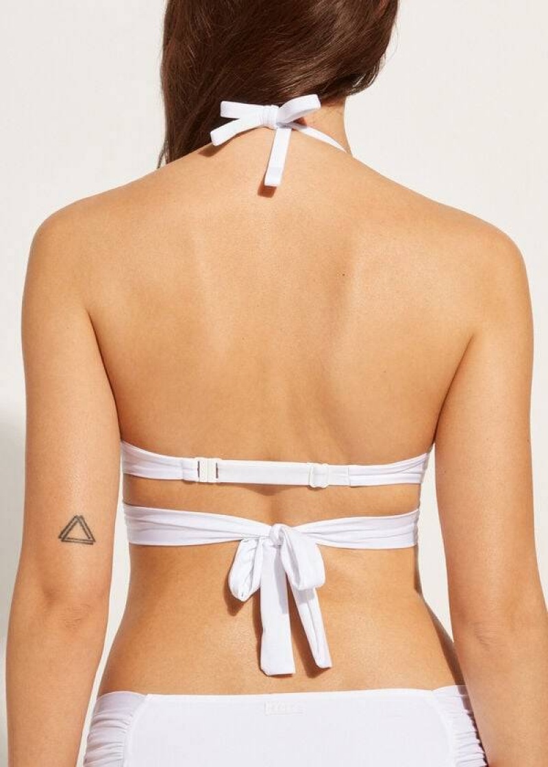 Calzedonia Graduated Padded Push Up Indonesia Women's Bikini Tops White | CA 2468FM