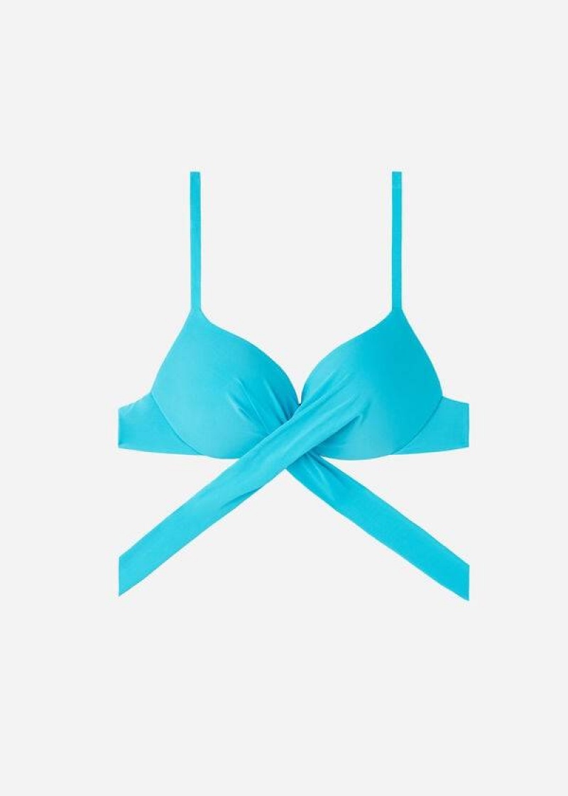 Calzedonia Graduated Padded Push Up Indonesia Women's Bikini Tops Turquoise | CA 2467GL