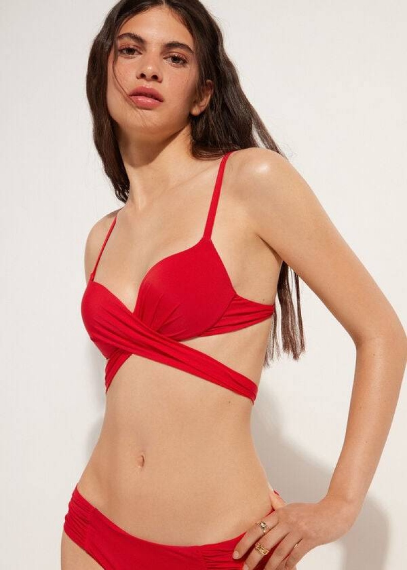 Calzedonia Graduated Padded Push Up Indonesia Women's Bikini Tops Red | CA 2466HK