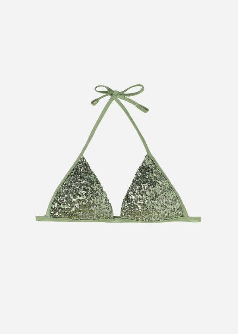 Calzedonia Graduated Padded Triangle Cannes Women's Bikini Tops Green | CA 2459VD