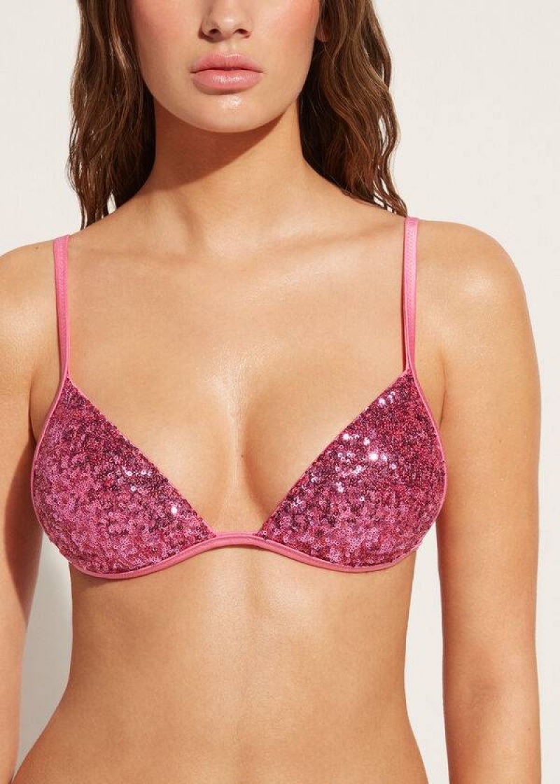 Calzedonia Graduated Padded Triangle Cannes Women's Bikini Tops Pink | CA 2457NB