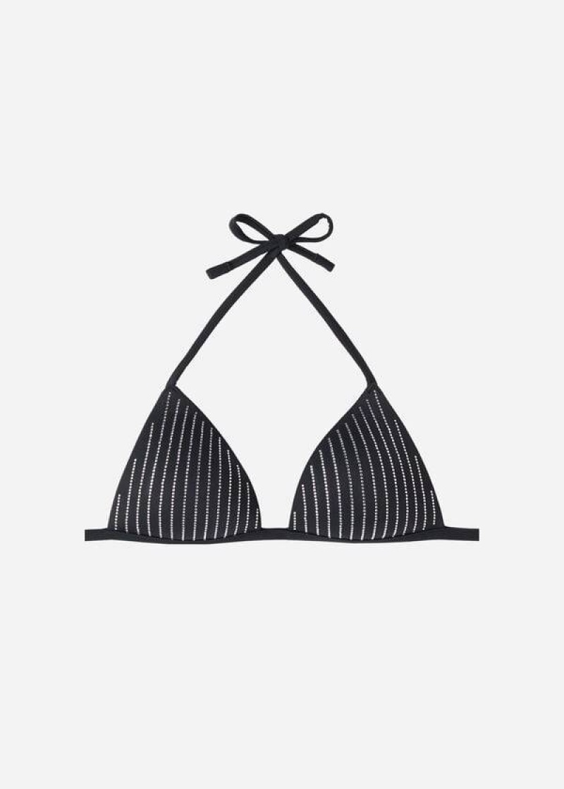 Calzedonia Graduated Padded Triangle Shanghai Women's Bikini Tops Black | CA 2445AP