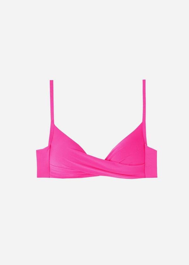 Calzedonia Graduated Soft Crisscross Padded Triangle Indonesia Women's Bikini Tops Pink | CA 2435XF