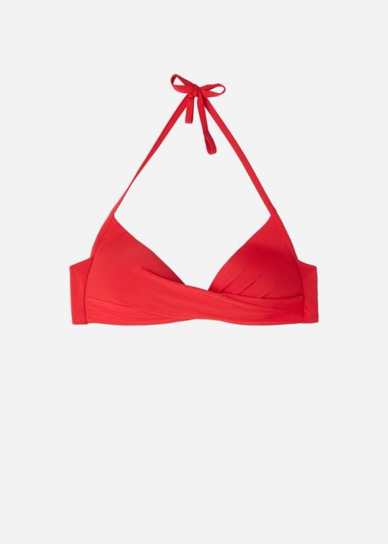 Calzedonia Graduated Soft Crisscross Padded Triangle Indonesia Women's Bikini Tops Red | CA 2432BC