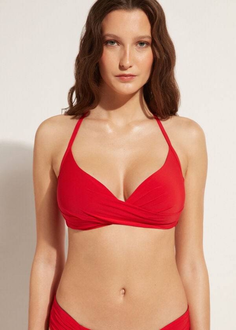 Calzedonia Graduated Soft Crisscross Padded Triangle Indonesia Women\'s Bikini Tops Red | CA 2432BC