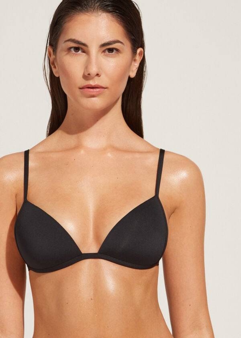 Calzedonia Graduated Soft Padded Triangle Indonesia Women's Bikini Tops Black | CA 2431NB