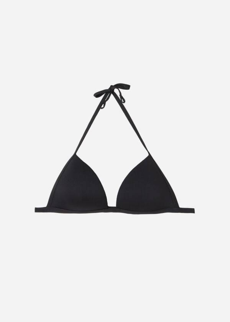 Calzedonia Graduated Soft Padded Triangle Indonesia Women's Bikini Tops Black | CA 2431NB