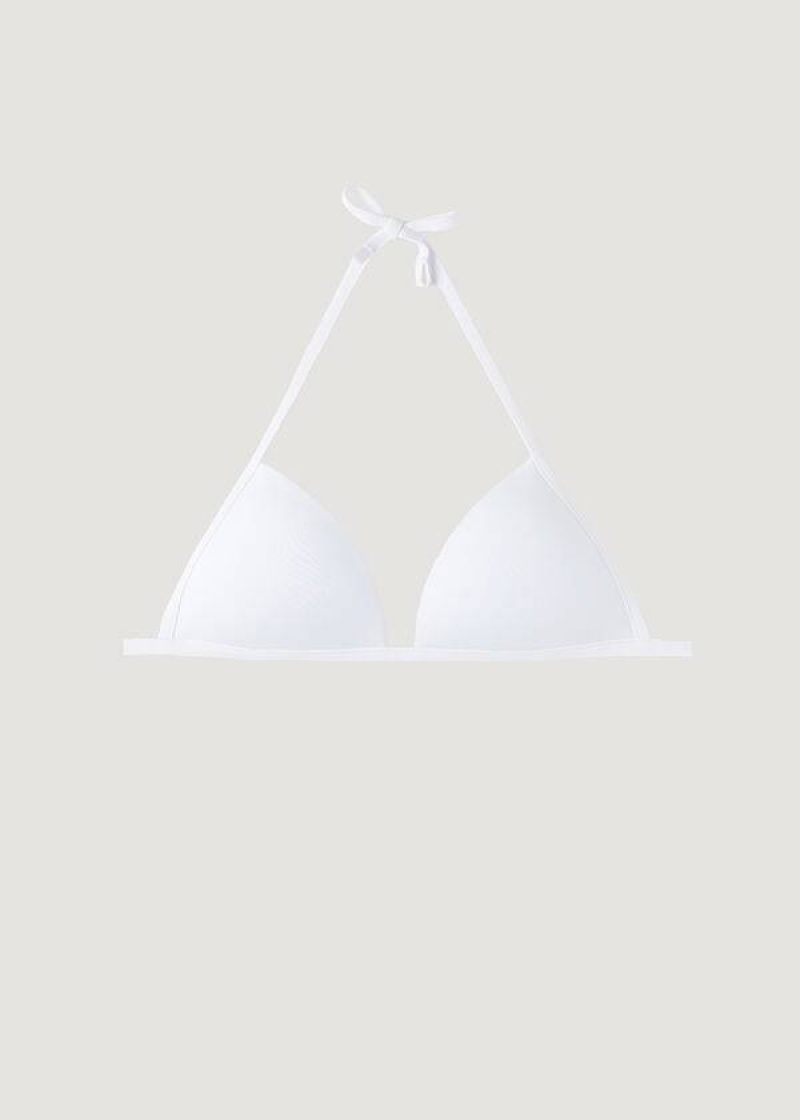 Calzedonia Graduated Soft Padded Triangle Indonesia Women's Bikini Tops White | CA 2428WY