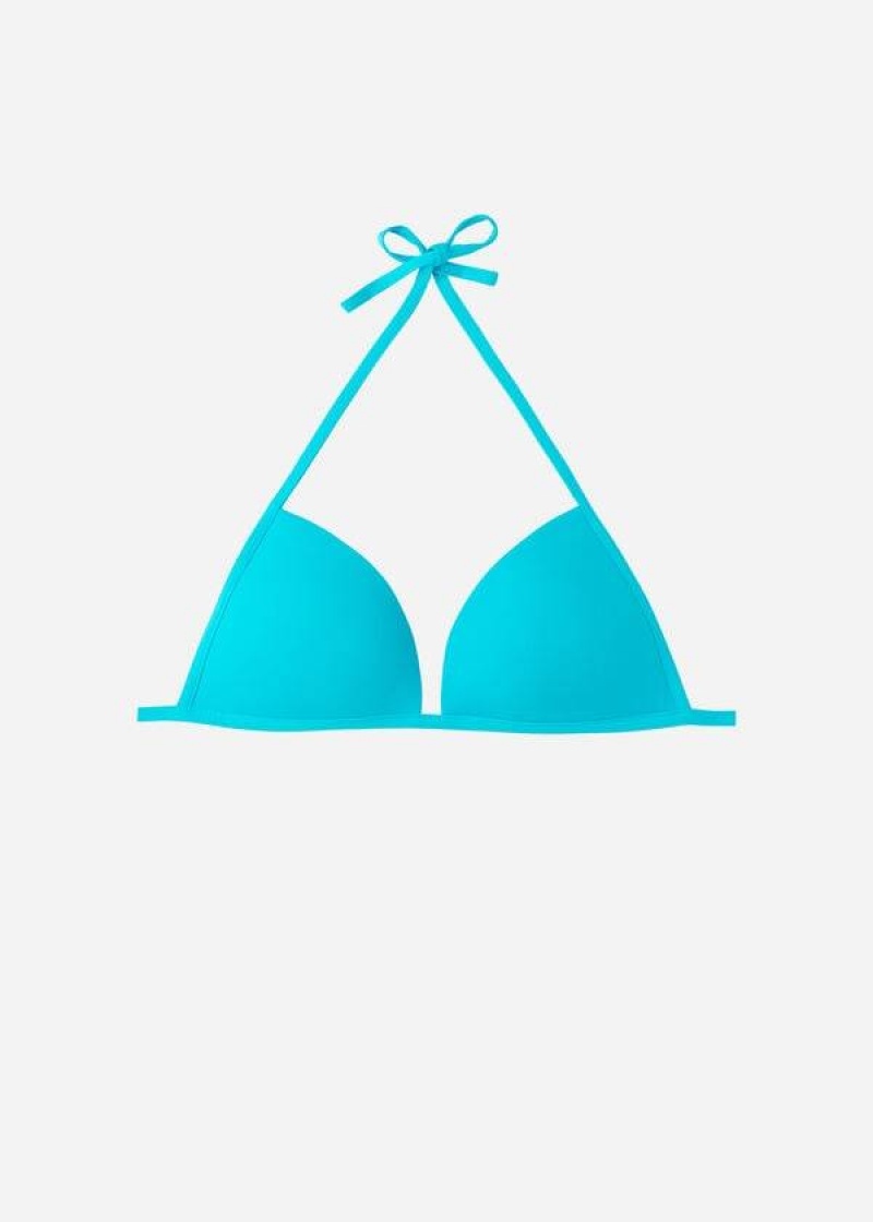 Calzedonia Graduated Soft Padded Triangle Indonesia Women's Bikini Tops Turquoise | CA 2427EX