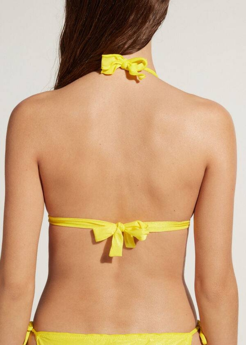 Calzedonia Graduated Triangle Formentera Women's Bikini Tops Yellow | CA 2424YU