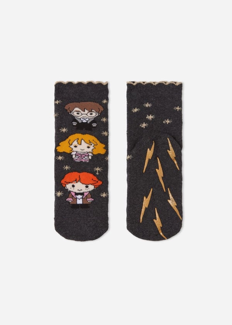 Calzedonia Harry Potter Christmas Non-Slip Short Kids' Socks Brown | CA 1084XF