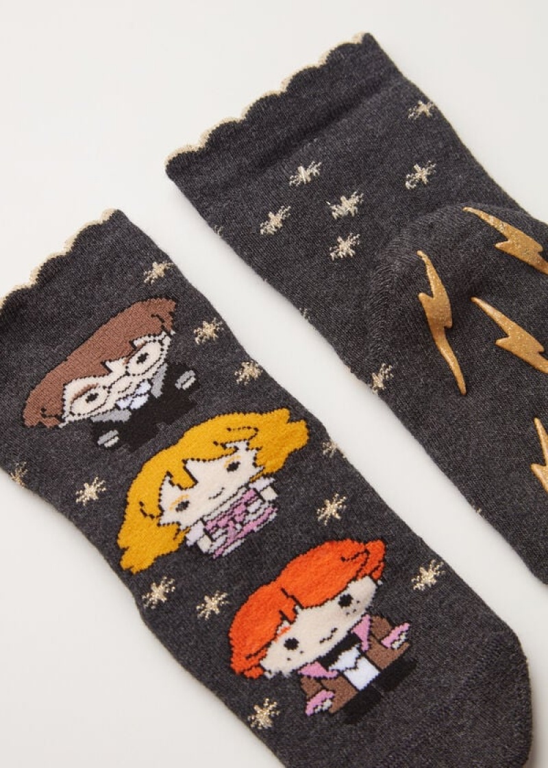 Calzedonia Harry Potter Christmas Non-Slip Short Kids' Socks Brown | CA 1084XF