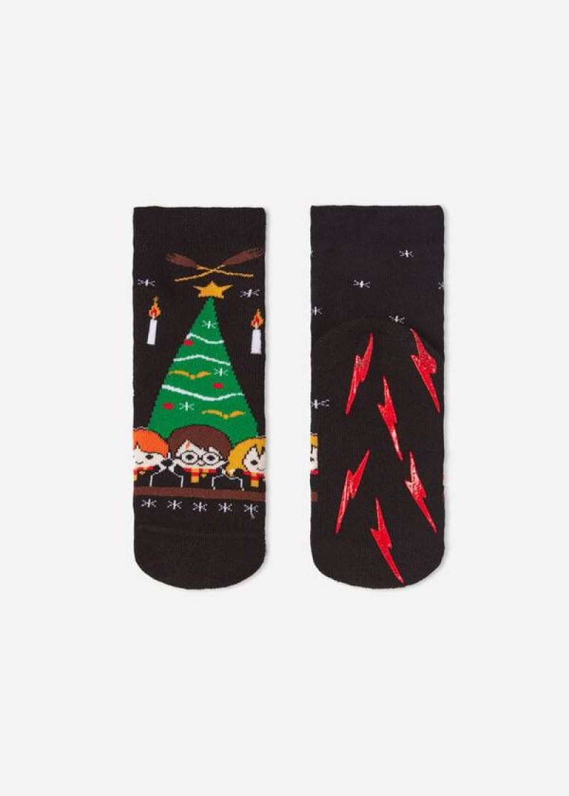 Calzedonia Harry Potter Christmas Non-Slip Short Kids' Socks Black | CA 1083ZG