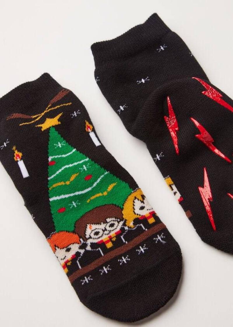 Calzedonia Harry Potter Christmas Non-Slip Short Kids' Socks Black | CA 1083ZG