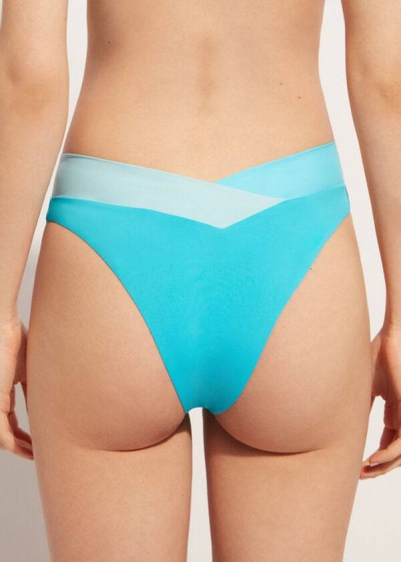 Calzedonia High-Cut Brazilian Azzorre Women's Bikini Bottoms Turquoise Green | CA 2752WY