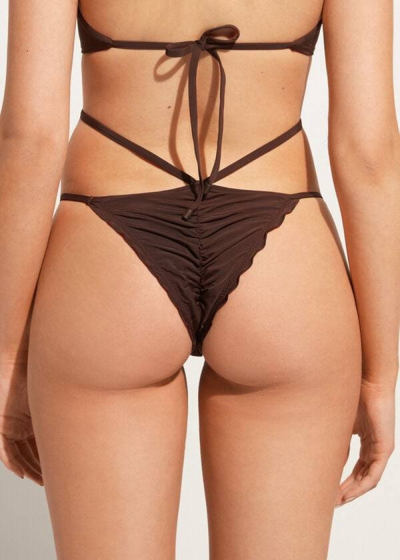 Calzedonia High-Cut Brazilian Islamorada Women's Bikini Bottoms Coffee Brown | CA 2751EX