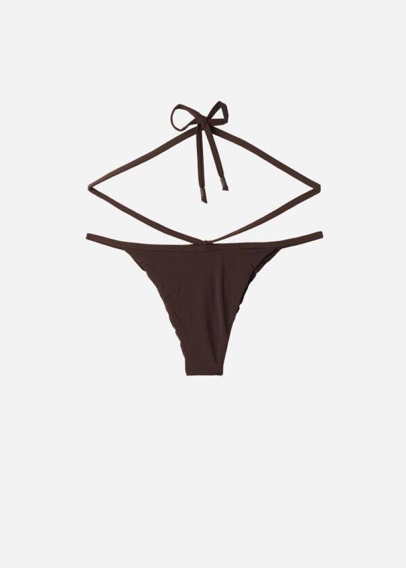 Calzedonia High-Cut Brazilian Islamorada Women's Bikini Bottoms Coffee Brown | CA 2751EX