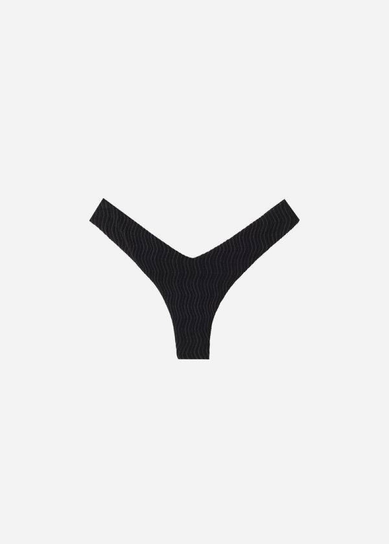 Calzedonia High-Cut Brazilian Mykonos Women's Bikini Bottoms Black | CA 2743AP