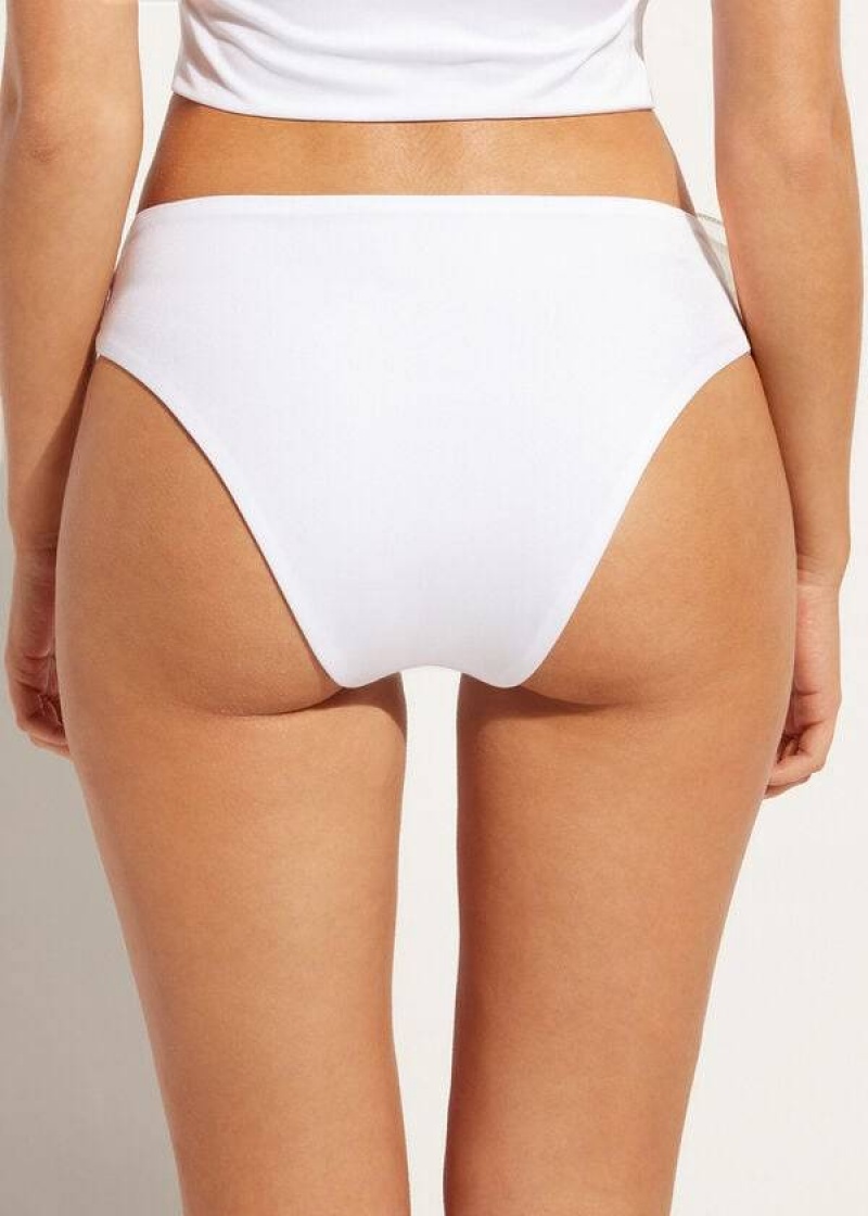 Calzedonia High-Waist Bora Bora Women's Bikini Bottoms White | CA 2737JJ