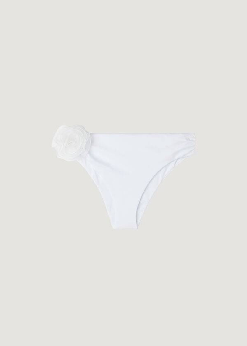 Calzedonia High-Waist Bora Bora Women's Bikini Bottoms White | CA 2737JJ