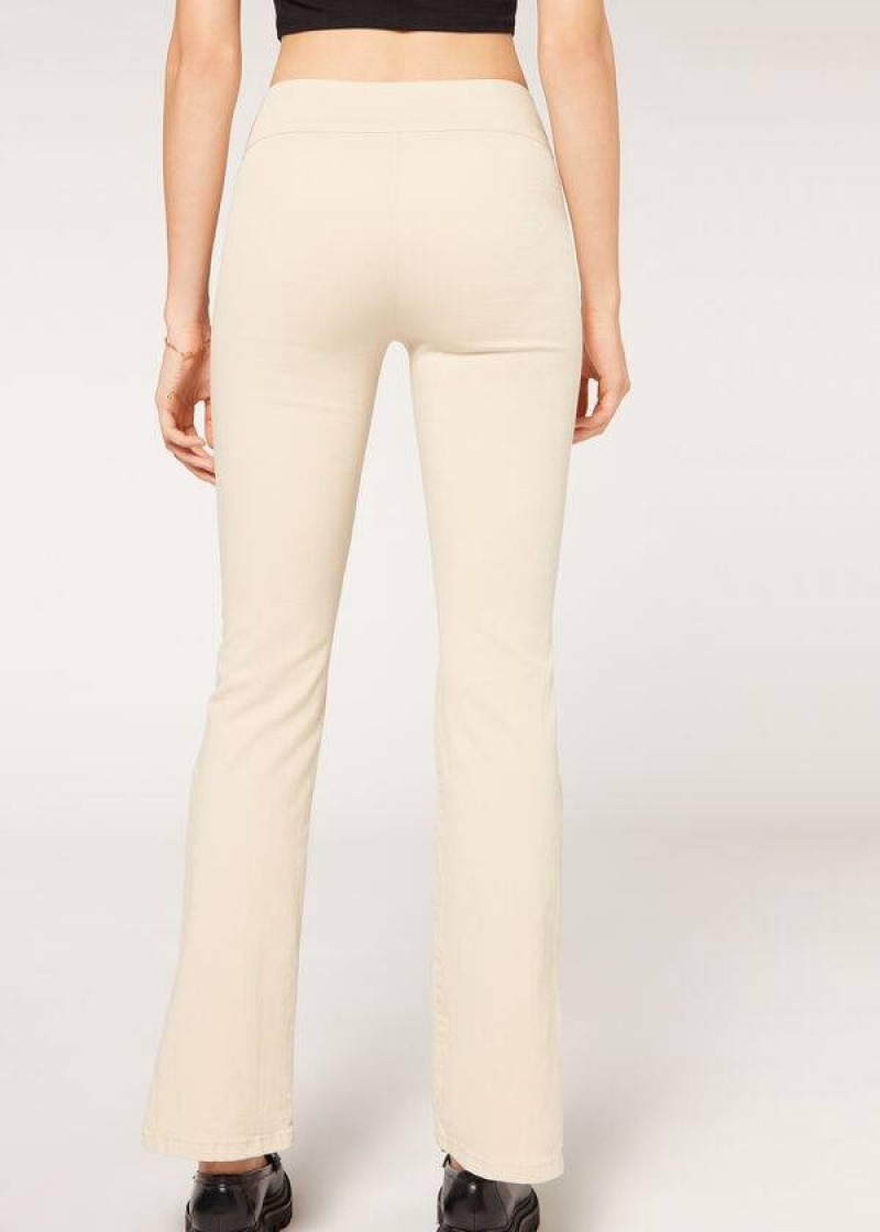 Calzedonia High-Waist Flared in Denim with Slits Women's Jeans Brown / Beige | CA 1591IS