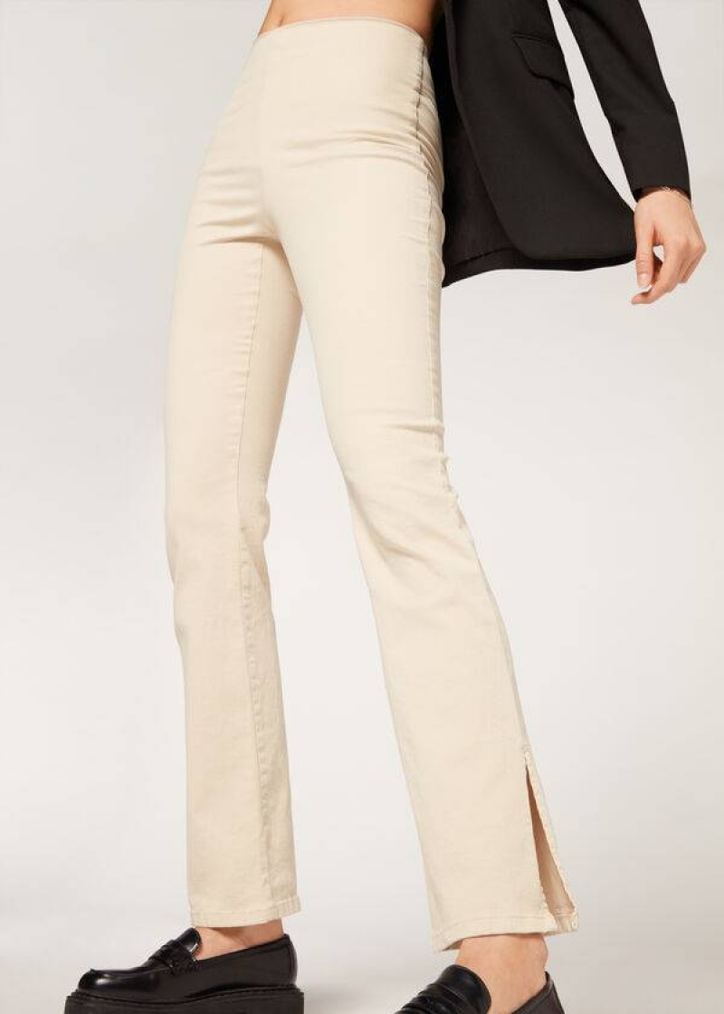 Calzedonia High-Waist Flared in Denim with Slits Women's Jeans Brown / Beige | CA 1591IS