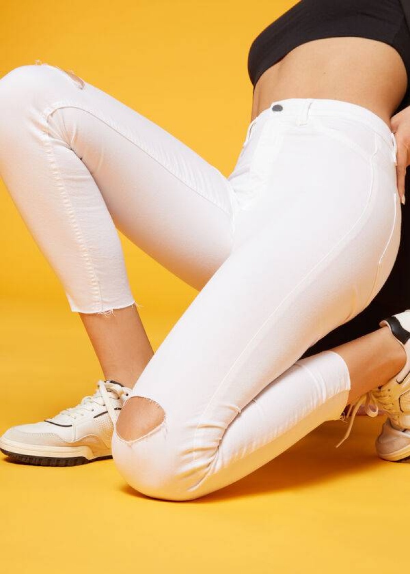 Calzedonia High-Waist Skinny Women's Jeans White | CA 1589YU