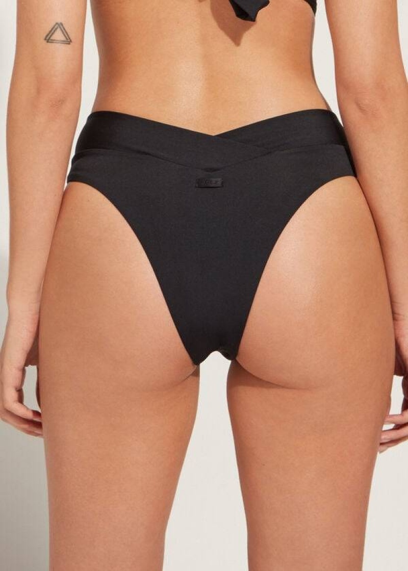 Calzedonia High-Waist V-Cut Brazilian Indonesia Women's Bikini Bottoms Black | CA 2730BC