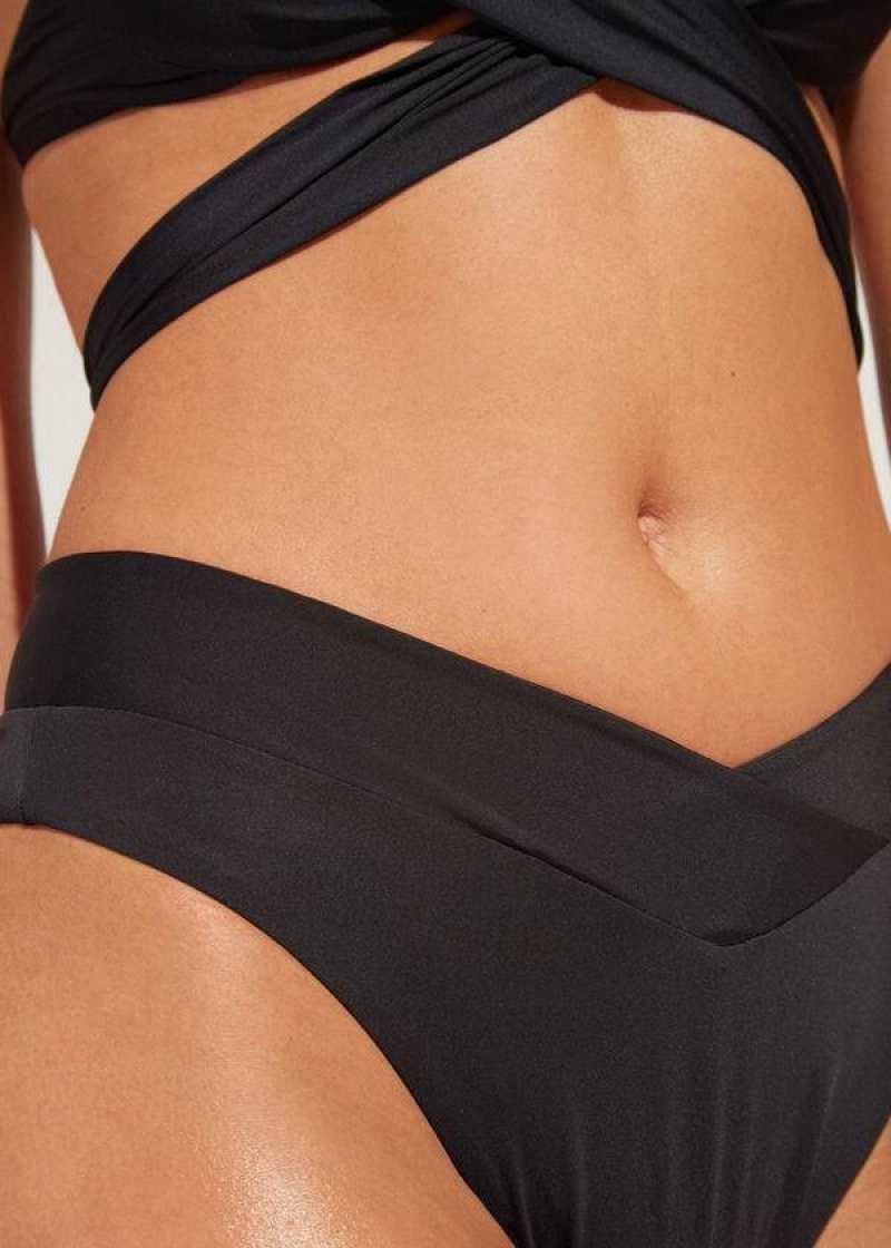 Calzedonia High-Waist V-Cut Brazilian Indonesia Women's Bikini Bottoms Black | CA 2730BC