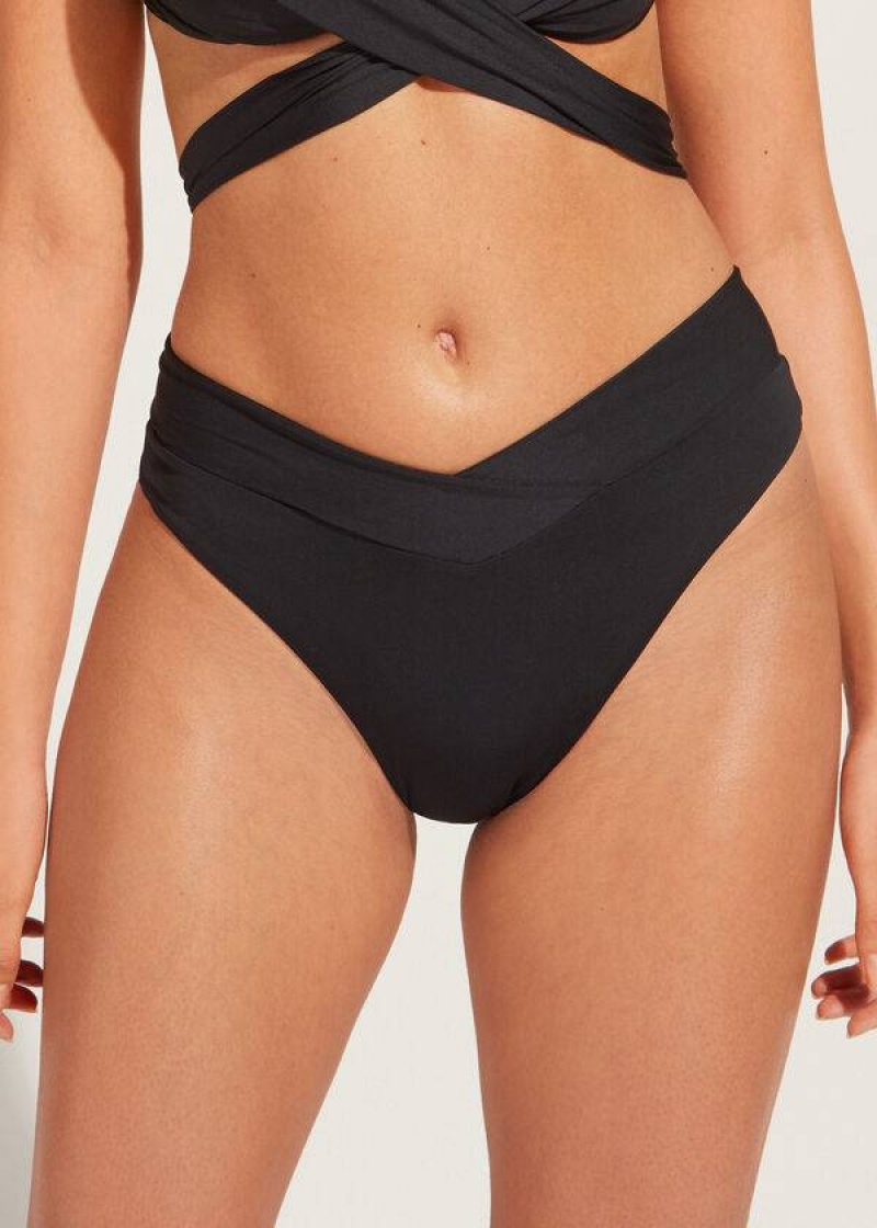 Calzedonia High-Waist V-Cut Brazilian Indonesia Women\'s Bikini Bottoms Black | CA 2730BC