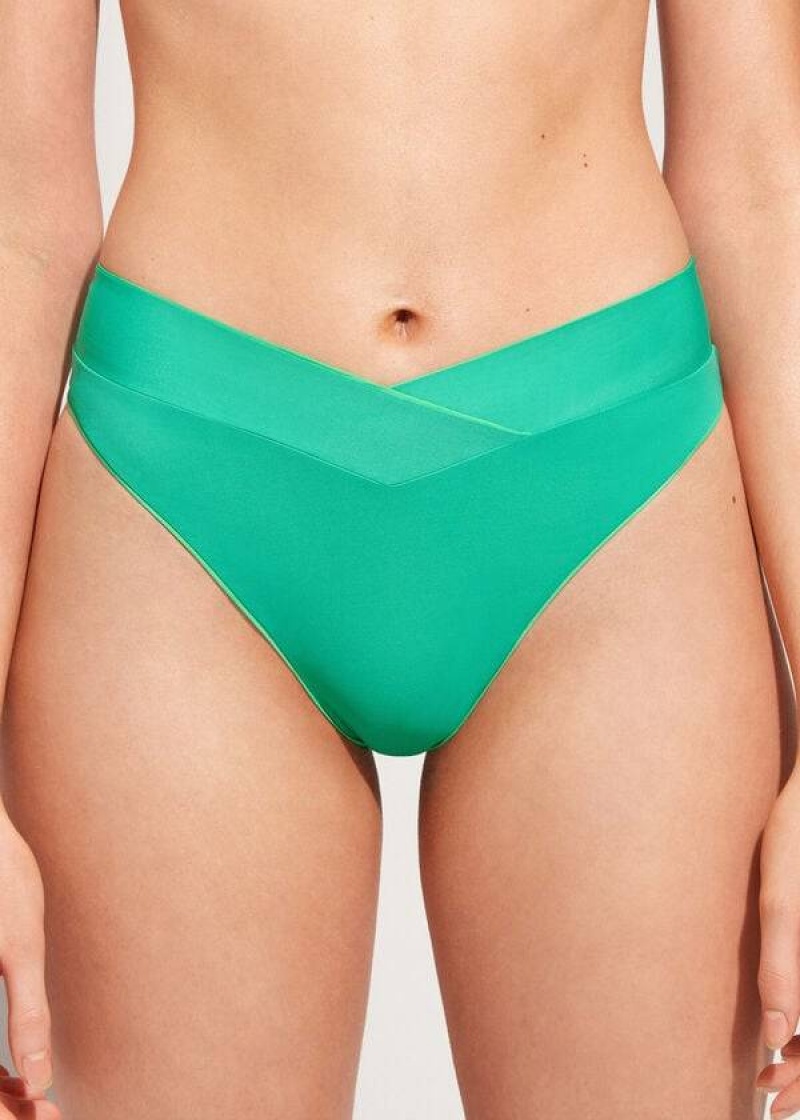 Calzedonia High-Waist V-Cut Brazilian Indonesia Women's Bikini Bottoms Green | CA 2729NB