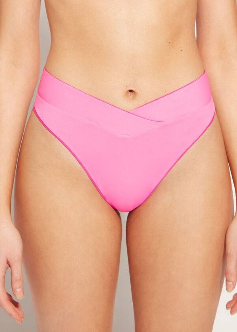 Calzedonia High-Waist V-Cut Brazilian Indonesia Women's Bikini Bottoms Pink | CA 2728MA