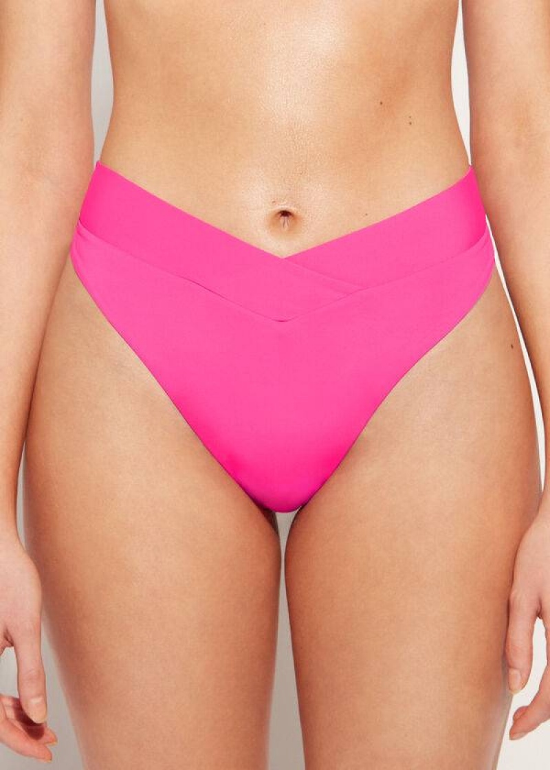 Calzedonia High-Waist V-Cut Brazilian Indonesia Women\'s Bikini Bottoms Pink | CA 2728MA