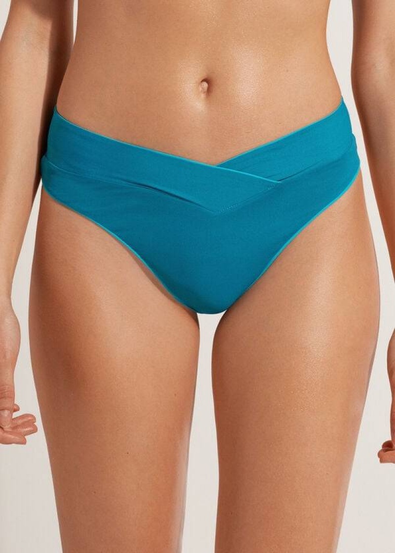 Calzedonia High-Waist V-Cut Brazilian Indonesia Women's Bikini Bottoms Turquoise | CA 2727QZ