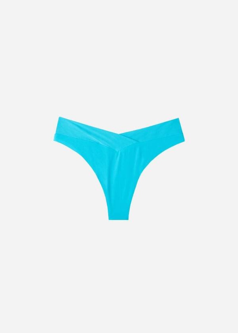 Calzedonia High-Waist V-Cut Brazilian Indonesia Women's Bikini Bottoms Turquoise | CA 2727QZ