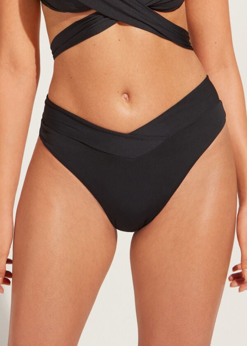 Calzedonia High-Waist V-Cut Brazilian Indonesia Eco Women\'s Bikini Bottoms Black | CA 2725EX