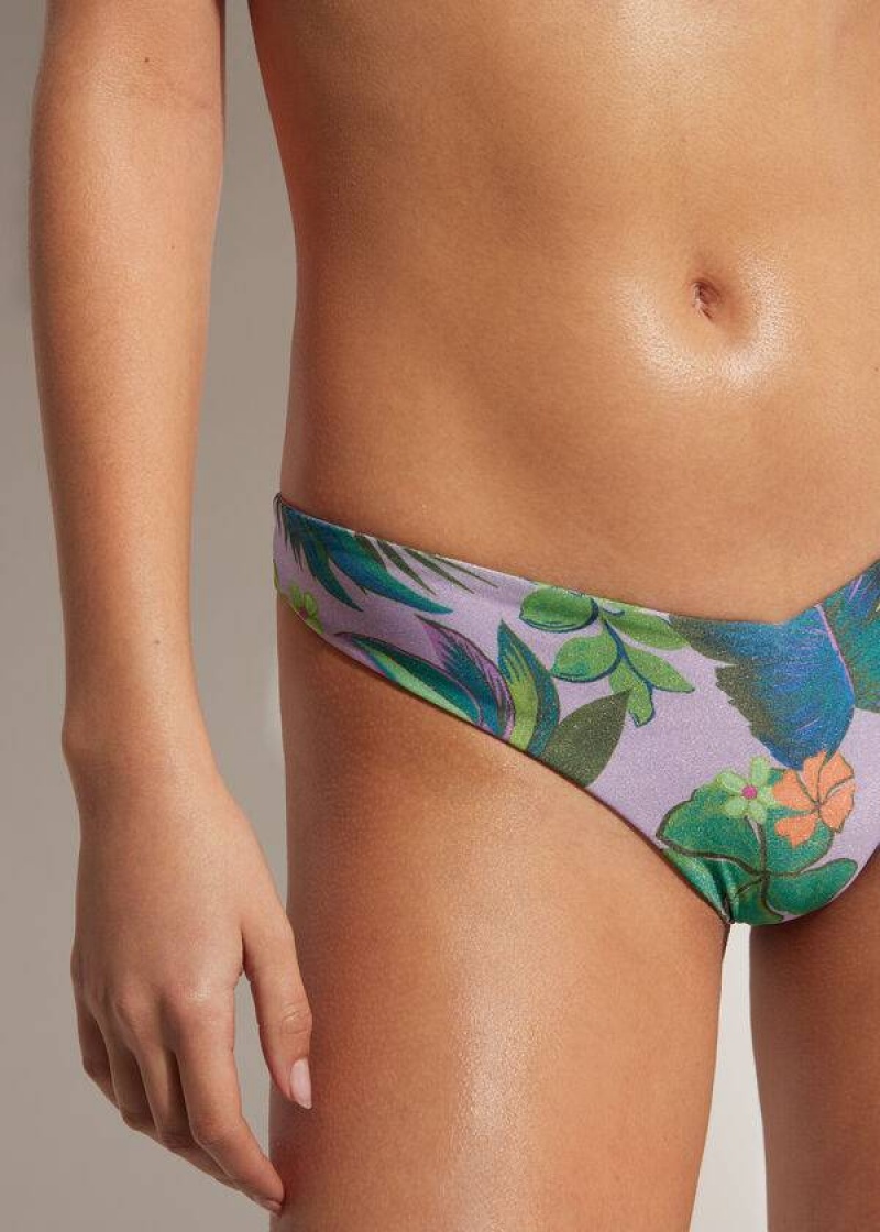 Calzedonia High Cut Brazilian Brasilia Women's Bikini Bottoms Purple | CA 2807KI