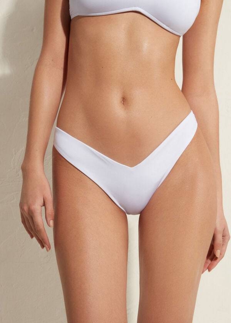 Calzedonia High Cut Brazilian Indonesia Eco Women\'s Bikini Bottoms White | CA 2806LH