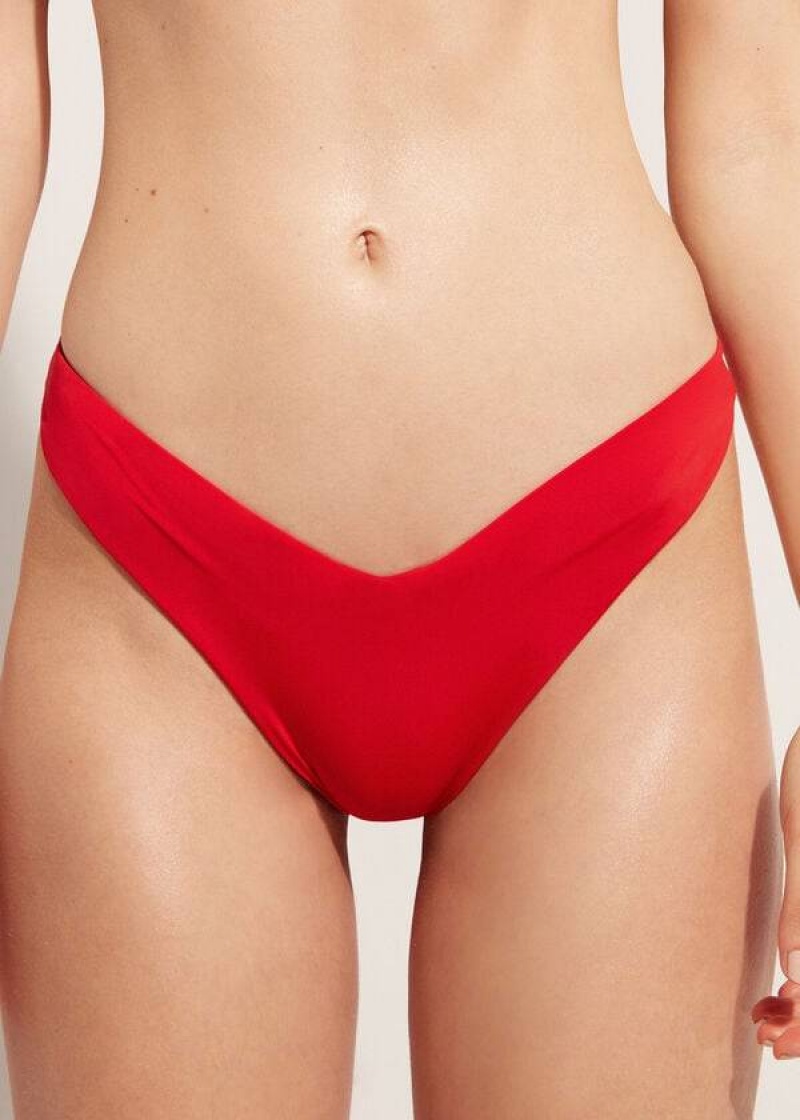 Calzedonia High Cut Brazilian Indonesia Eco Women\'s Bikini Bottoms Red | CA 2800NB