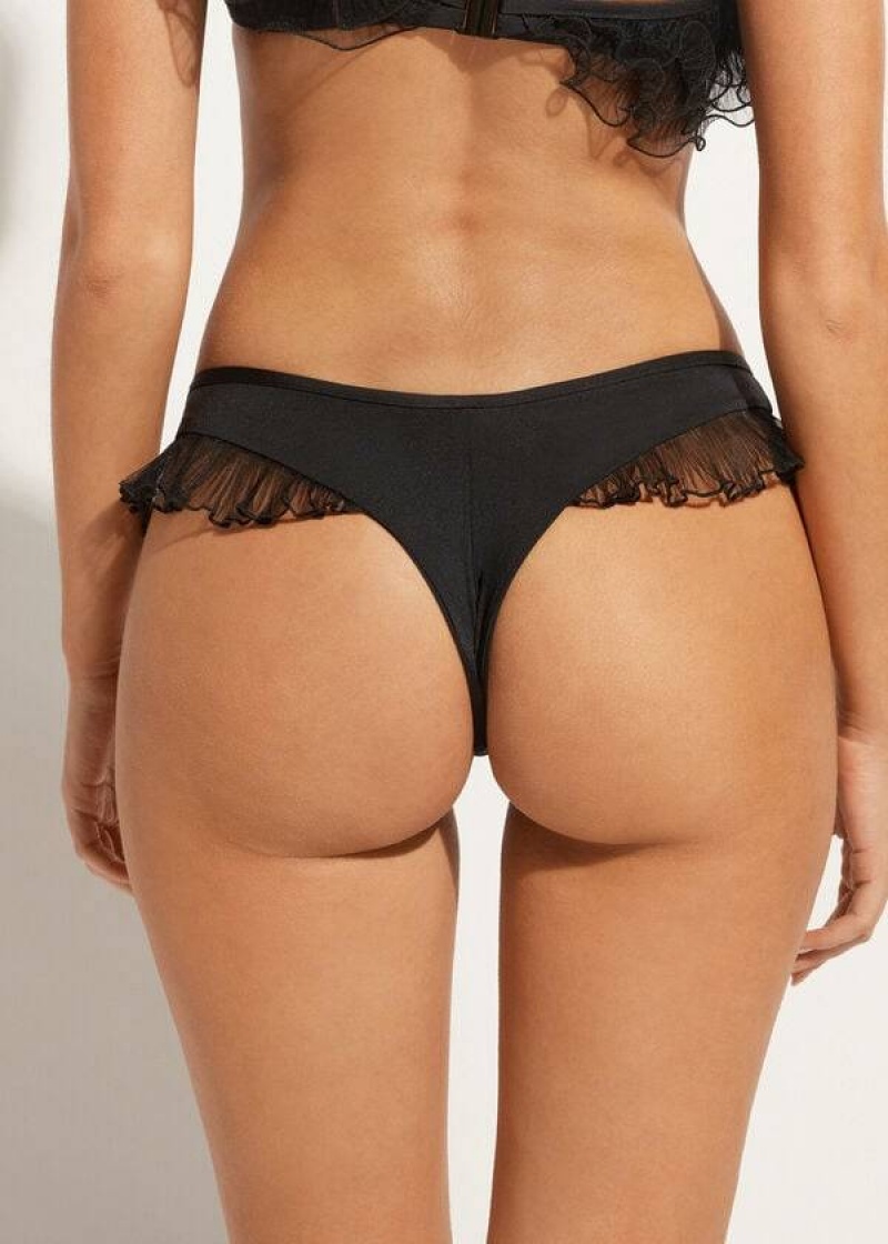 Calzedonia High Cut Brazilian Singapore Women's Bikini Bottoms Black | CA 2798QZ