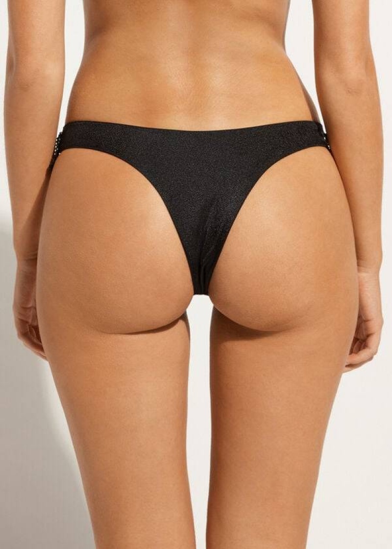 Calzedonia High Cut Brazilian Taipei Women's Bikini Bottoms Black | CA 2797WY