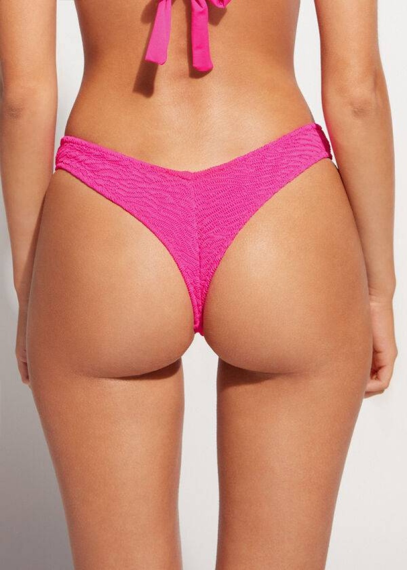 Calzedonia High Cut V-shaped Brazilian Miami Women's Bikini Bottoms Pink | CA 2792UT