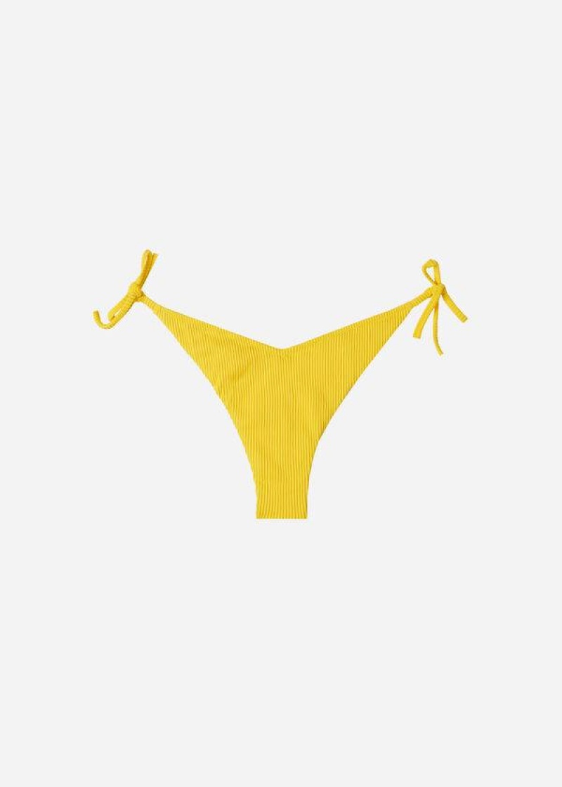 Calzedonia High Cut V-shaped Brazilian New York Women's Bikini Bottoms Yellow | CA 2791IS