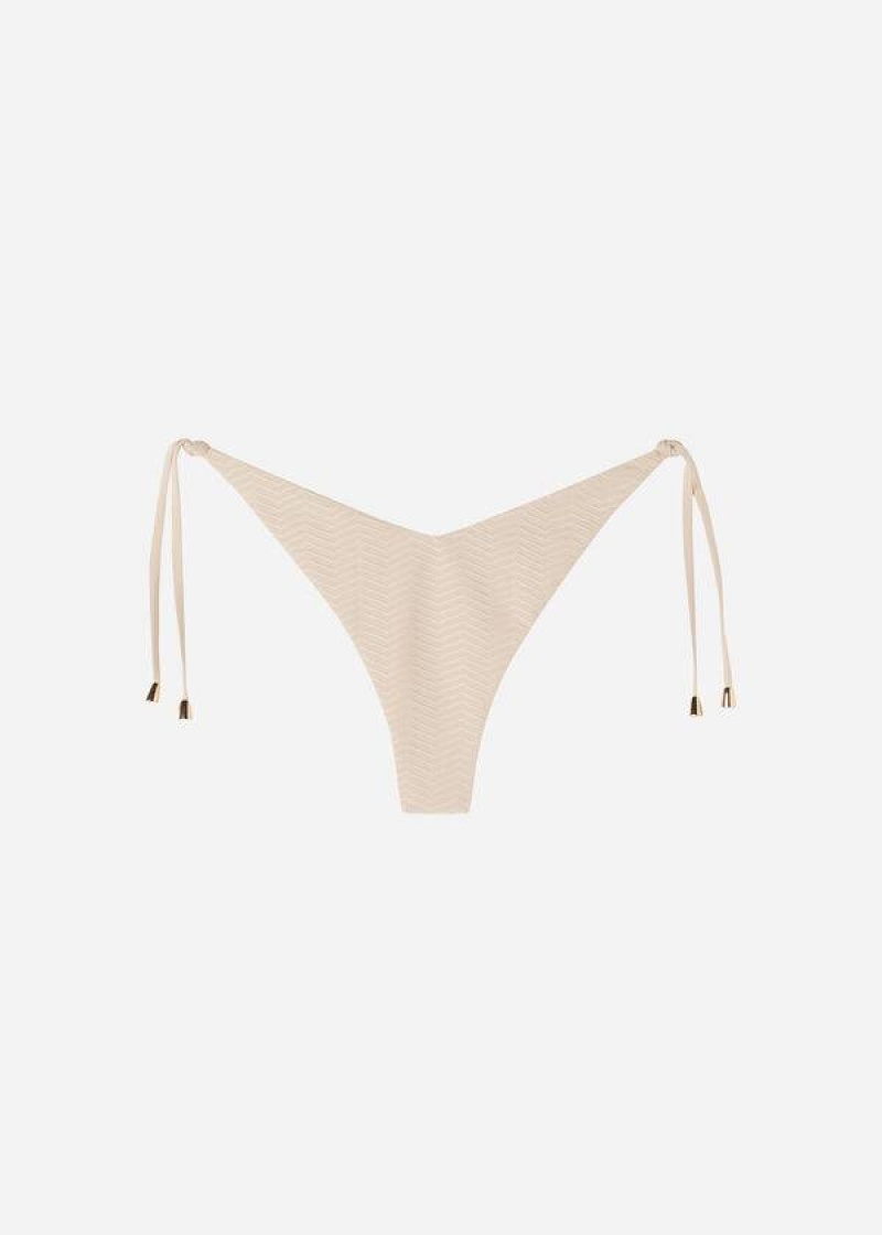 Calzedonia High Cut V-shaped Brazilian The Hamptons Women's Bikini Bottoms Beige | CA 2790OR