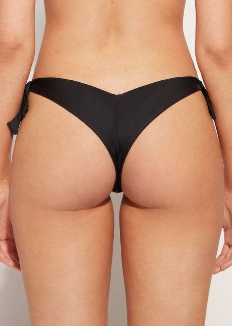 Calzedonia High V-Cut Brazilian Mumbai Women's Bikini Bottoms Black | CA 2779WY