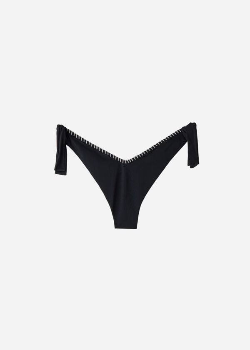 Calzedonia High V-Cut Brazilian Mumbai Women's Bikini Bottoms Black | CA 2779WY