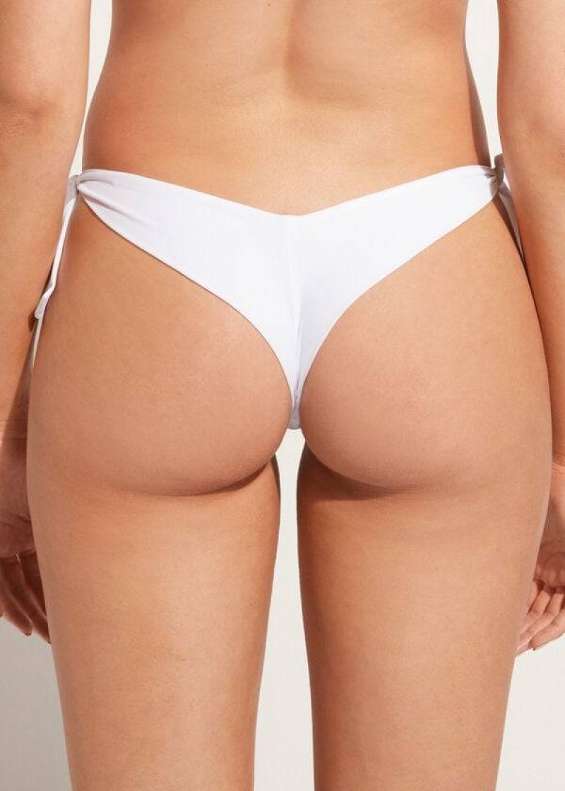 Calzedonia High V-Cut Brazilian Mumbai Women's Bikini Bottoms White | CA 2778EX