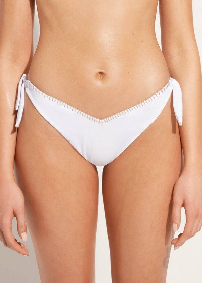 Calzedonia High V-Cut Brazilian Mumbai Women\'s Bikini Bottoms White | CA 2778EX