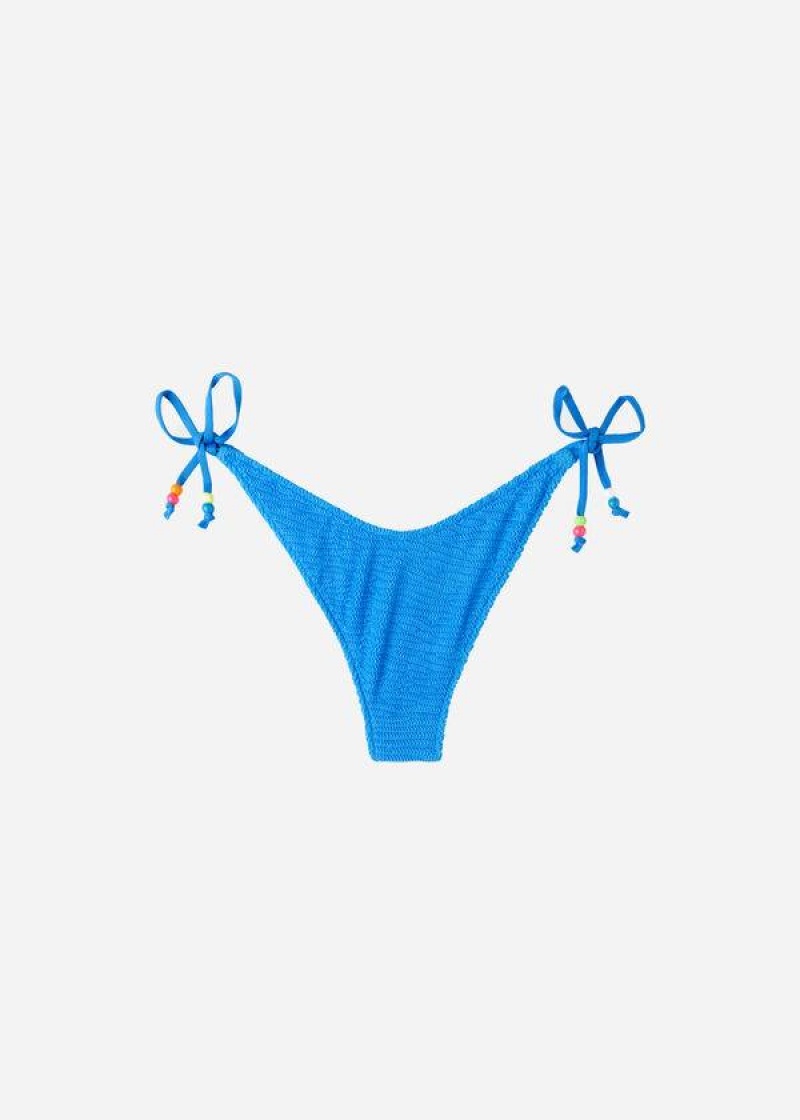 Calzedonia High V-Cut Brazilian San Diego Women's Bikini Bottoms Blue | CA 2776TV