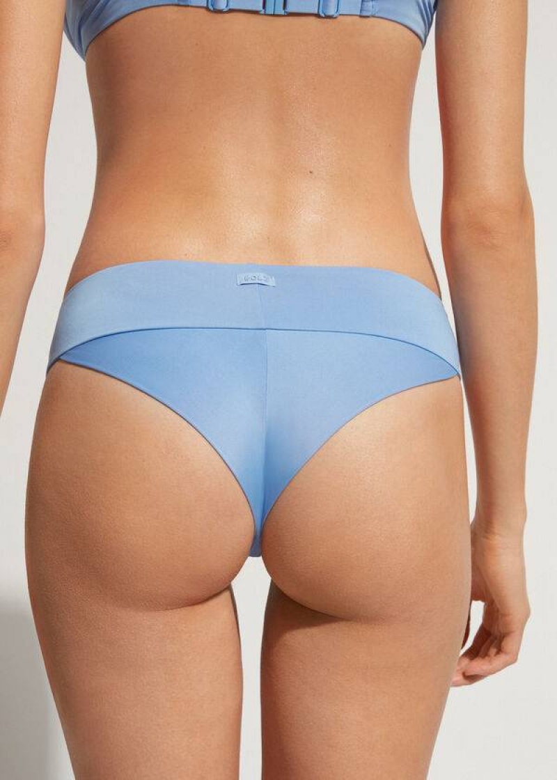 Calzedonia High Waist Brazilian Indonesia Eco Women's Bikini Bottoms Blue | CA 2773IS